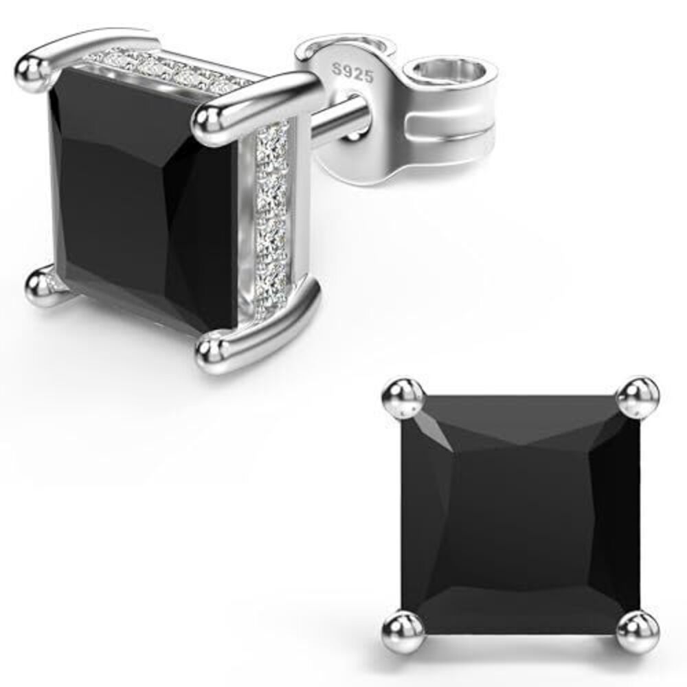 3183 18K White Gold Plated Sterling Silver Princess Cut Cubic Zirconia Stud
